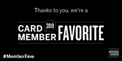 Black and white logo of an award that Caffe Abbracci has won - American Express Card Member Favorite